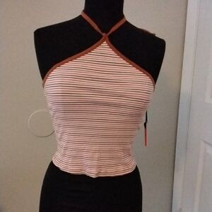 Striped Halter Neck Top - Brown and White